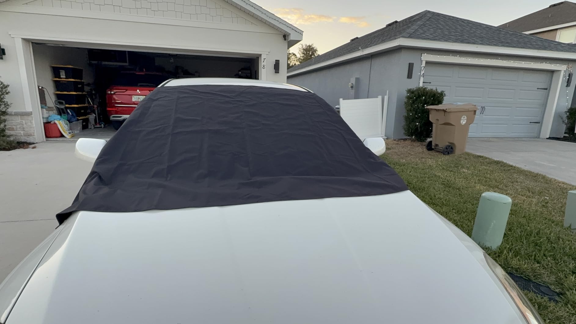 Tevlaphee Windshield Cover for Ice and Snow, Heavy Duty 600D Oxford Fabric, Waterproof, Embedded Magnets, Side Mirror Protector, Fit Most Cars, SUVs, Vans, Truck customer photo 1