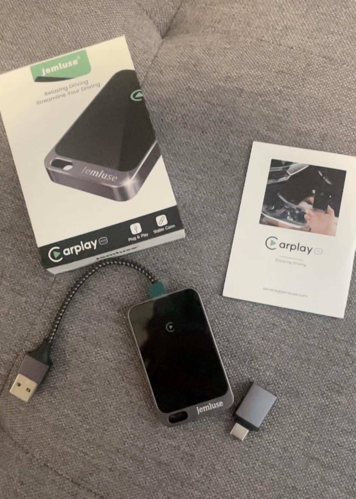 Jemluse Wireless CarPlay Adapter for Apple iPhone - Multi-User Seamless Connection for Convert Wired to Wireless Car Play Adapter - No Latency from iOS 10+ to Screen w/USB C (Gray) customer photo 2