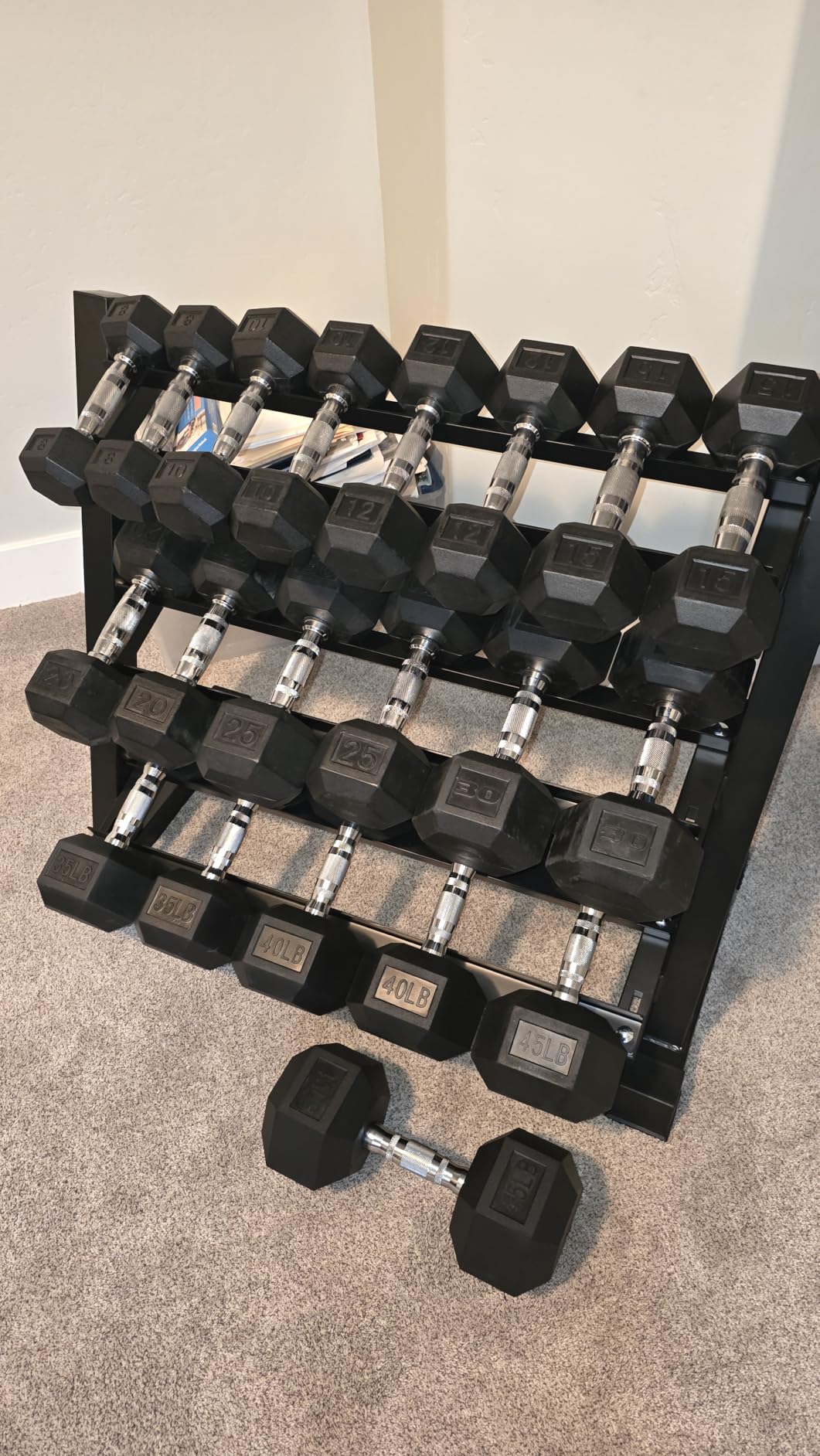 Amazon Basics 3-Tier Adjustable Dumbbell Weight Rack, Sturdy Steel Stand Only, Black customer photo 1