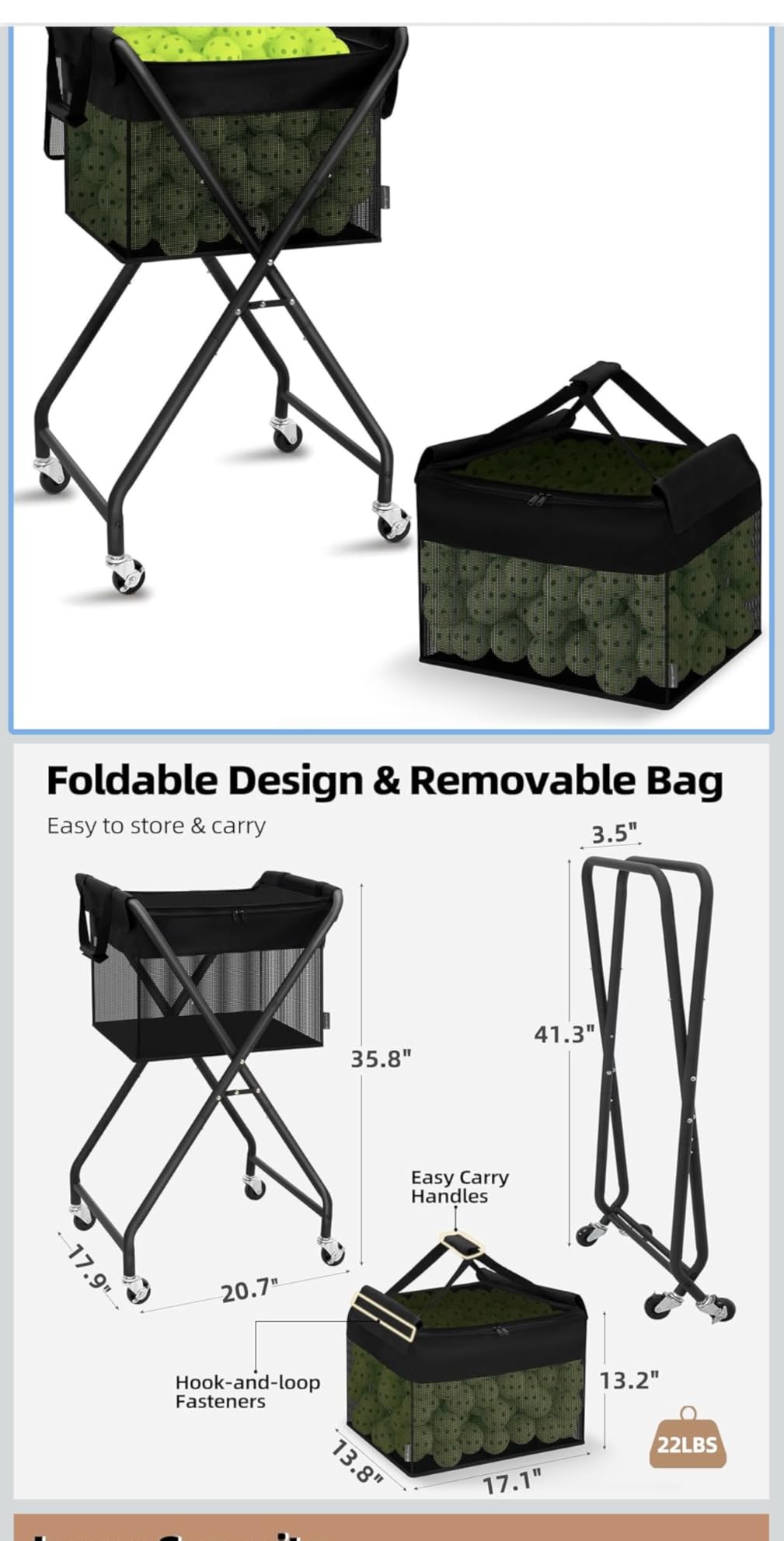 STORAGE MANIAC Foldable Tennis Ball Hopper Cart with Removable Ball Bag customer photo 2